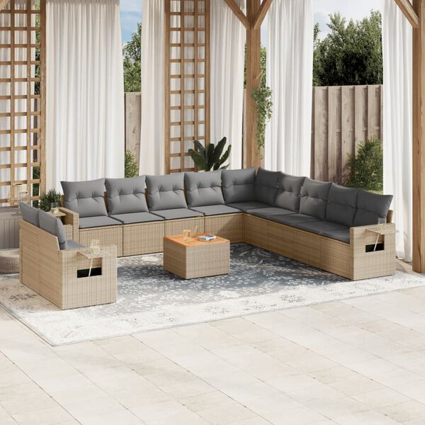 vidaXL Set Divani da Giardino 12 pz con Cuscini Beige in Polyrattan