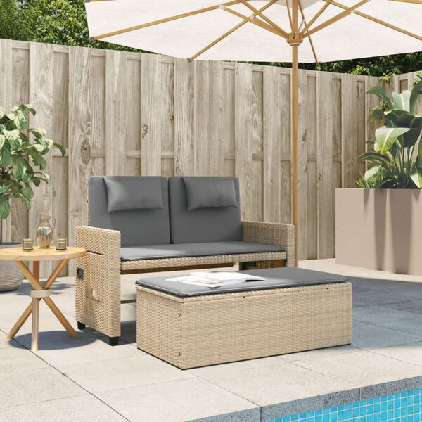 vidaXL Panca Reclinabile da Giardino con Cuscini Beige in Polyrattan