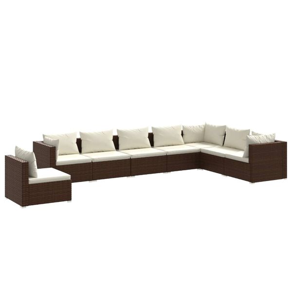 vidaXL Set Divani da Giardino 8 pz con Cuscini in Polyrattan Marrone