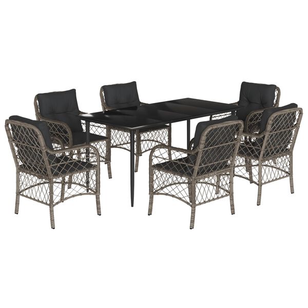 vidaXL Set da Pranzo da Giardino 7 pz con Cuscini in Polyrattan Grigio