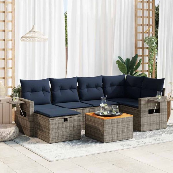 vidaXL Set Divani da Giardino 7 pz con Cuscini Grigio in Polyrattan