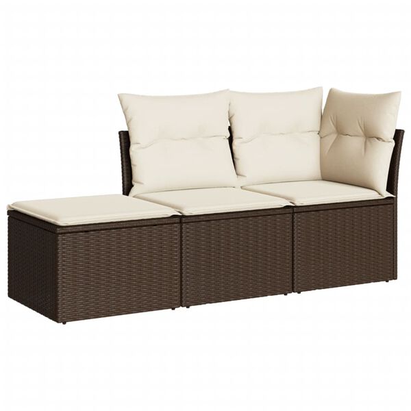 vidaXL Set Divano da Giardino 3 pz con Cuscini Marrone in Polyrattan