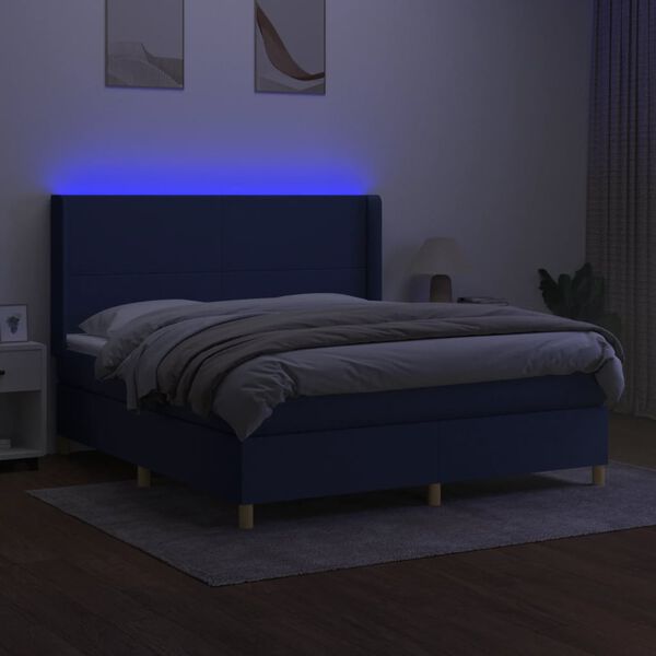vidaXL Letto a Molle con Materasso e LED Blu 160x200 cm in Tessuto