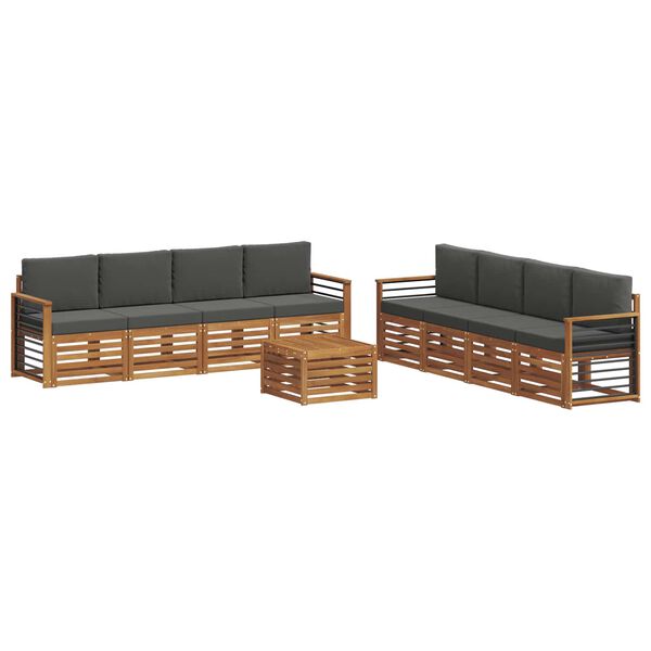 vidaXL Set divani 9 pcs Naturale e Antracite Legno di Acacia Massello