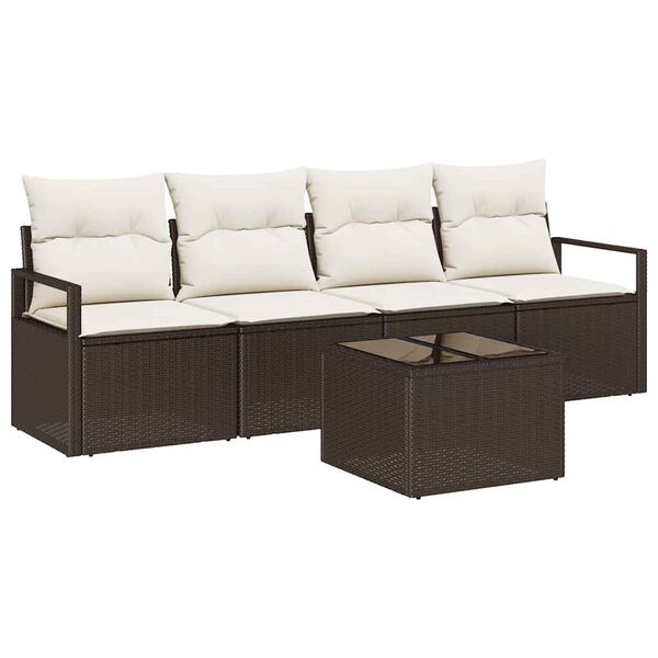 vidaXL Set di divani 5 pcs Marrone e Crema polyrattan