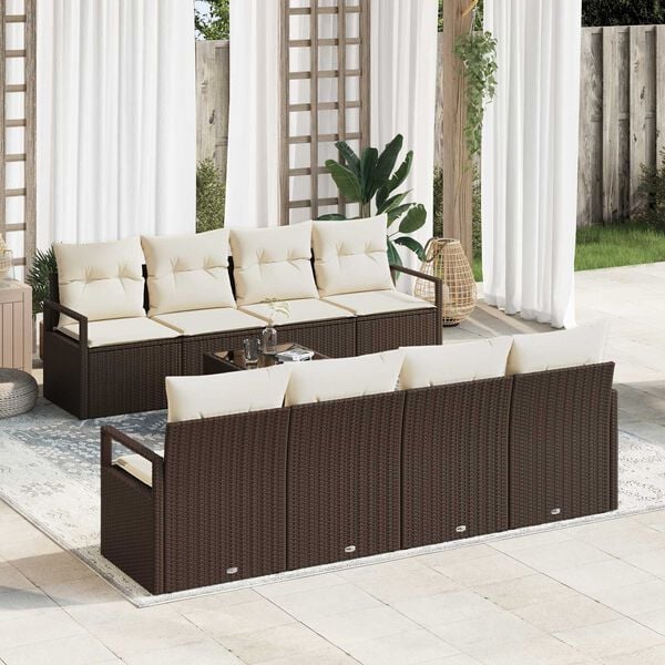 vidaXL Set Divano da Giardino 9 pcs Marrone e Crema polyrattan