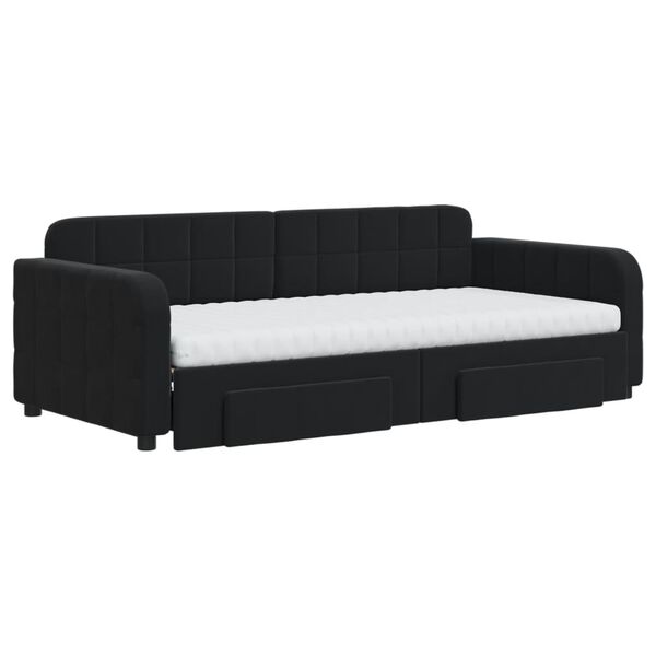 vidaXL Divano Letto Estraibile con Cassetti Nero 90x190 cm in Velluto