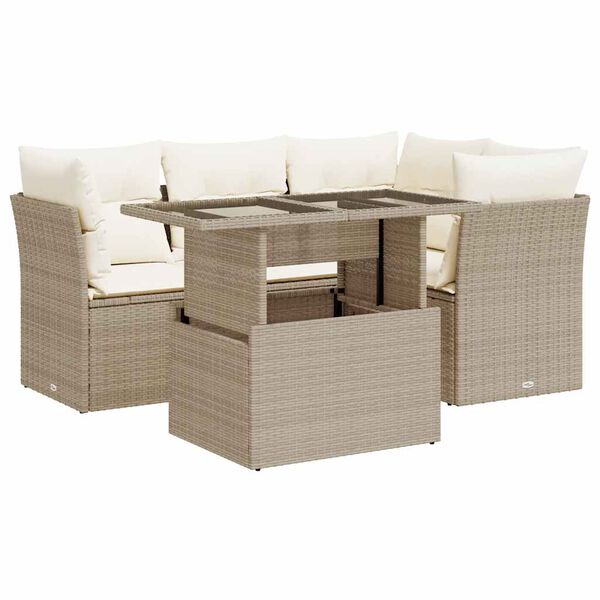 vidaXL Set Divano da Giardino 5 pz con Cuscini Beige in Polyrattan