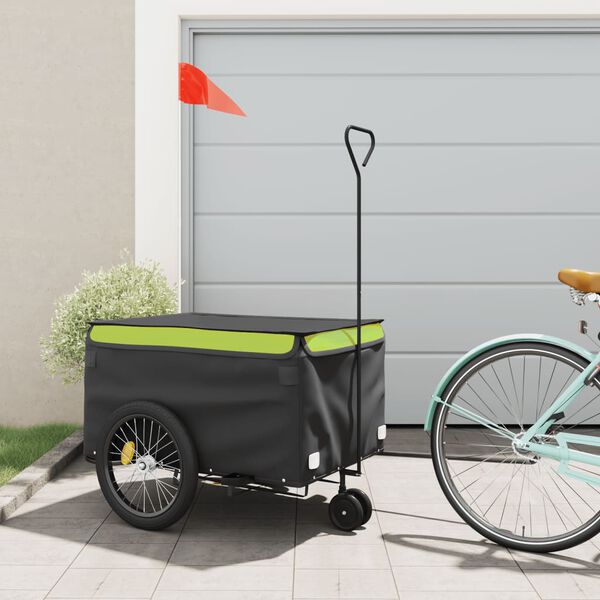 vidaXL Rimorchio da Bici Nero e Verde 45 kg in Ferro