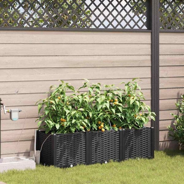 vidaXL Vaso da giardino 3 pcs Nero Acciaio