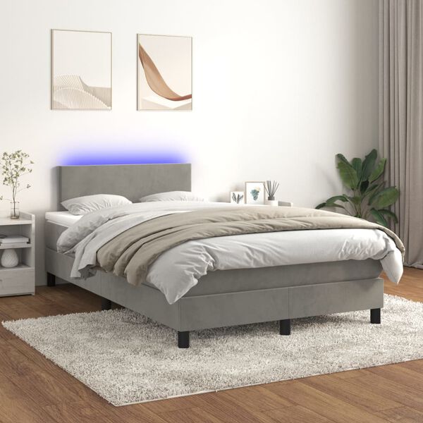 vidaXL Letto a Molle con Materasso e LED Grigio Chiaro 120x200 cm Velluto