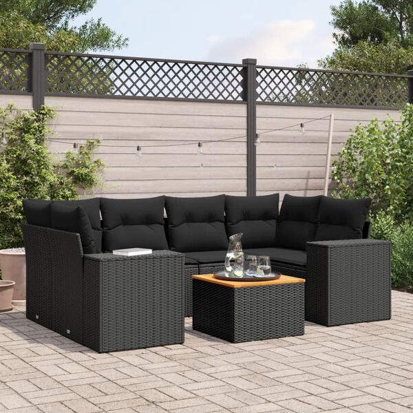 vidaXL Set Divani da Giardino con Cuscini 7pz Nero Polyrattan
