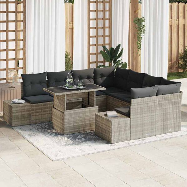 vidaXL Set di divani con cuscino 9 pcs Grigio chiaro polyrattan