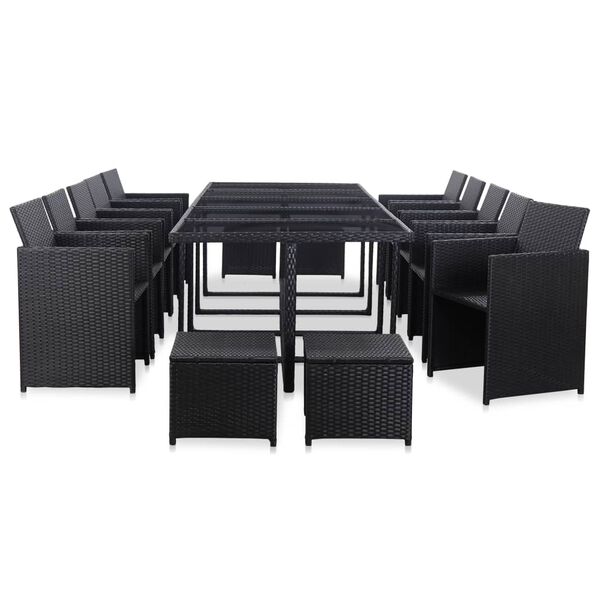 vidaXL Set da Pranzo da Giardino 15 pz con Cuscini in Polyrattan Nero