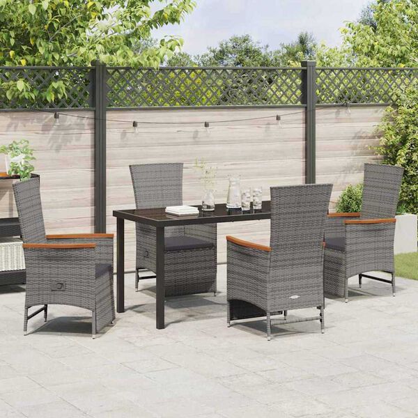vidaXL Set da Pranzo per Giardino con cuscino 5 pcs Grigio polyrattan
