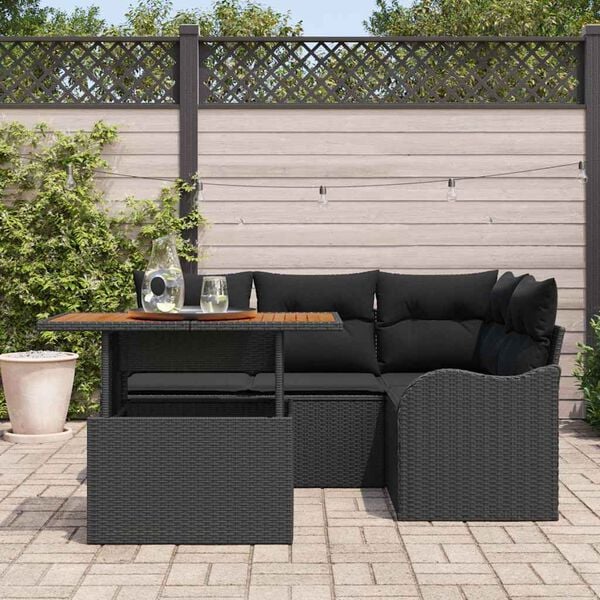vidaXL Set Divano da Giardino con cuscino 5 pcs Nero polyrattan