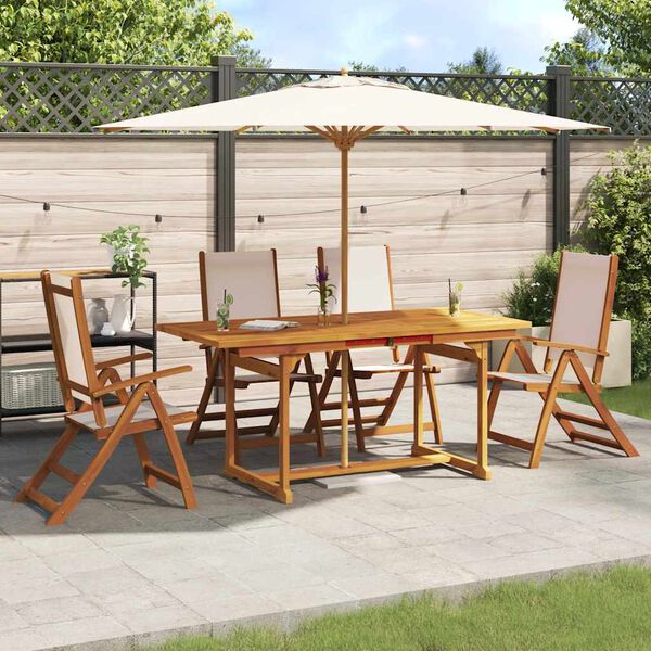 vidaXL Set Pranzo da Giardino 5pz Legno Massello di Acacia e Textilene