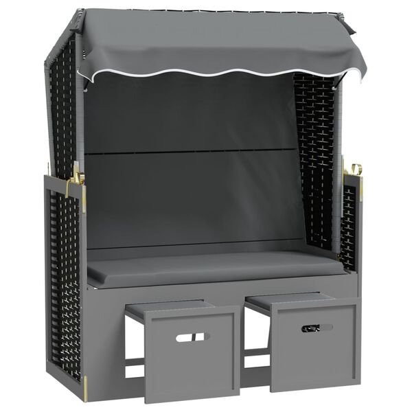 vidaXL Strandkorb con Tettoia Polyrattan Legno Massello Antracite Nero