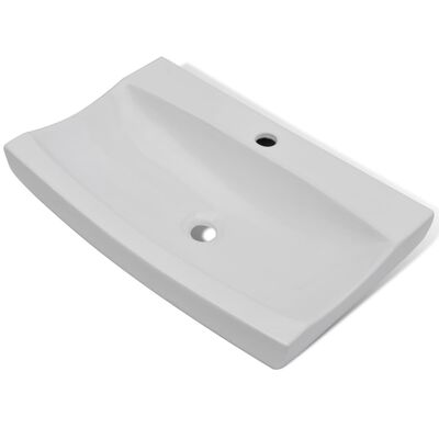 Lavello Bianco ceramica rettangolare con foro rubinetto 62,5 x 39,5 cm