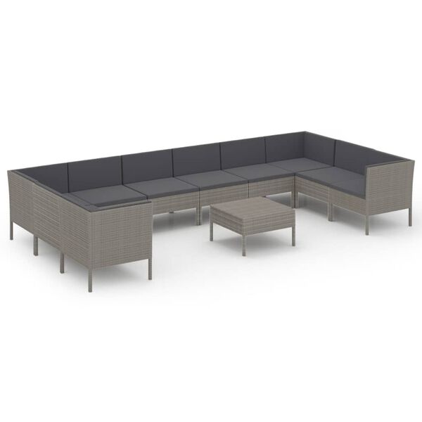 vidaXL Set Divani da Giardino 11 pz con Cuscini in Polyrattan Grigio