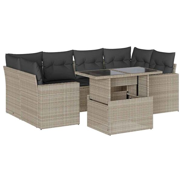 vidaXL Set Divani da Giardino 7pz con Cuscini Grigio Chiaro Polyrattan