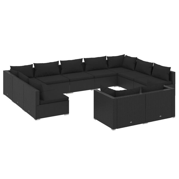 vidaXL Set Divani da Giardino 11 pz con Cuscini in Polyrattan Nero