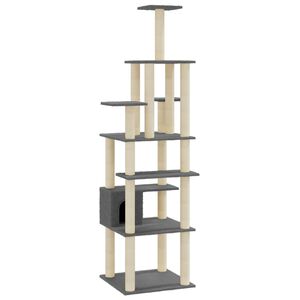 vidaXL Albero per Gatti con Tiragraffi in Sisal Grigio Scuro 183 cm