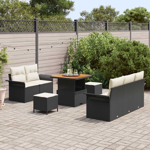 vidaXL Set Divano da Giardino 8 pcs Nero polyrattan