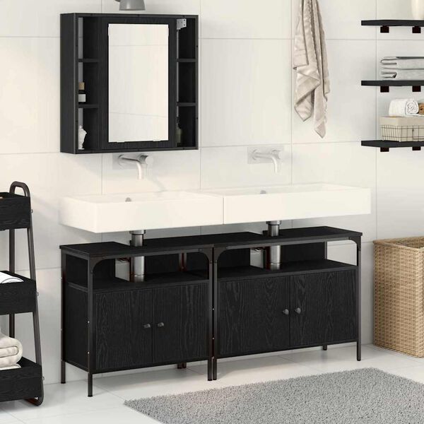 vidaXL Unit&agrave; da Bagno con lo scaffale 3 pcs Nero Legno multistrato