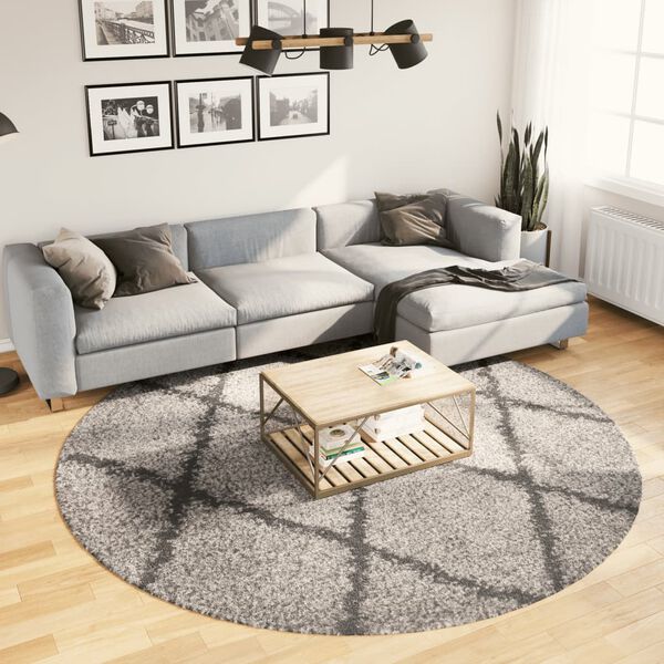 vidaXL Tappeto Shaggy PAMPLONA a Pelo Lungo Beige e Antracite Ø 240 cm