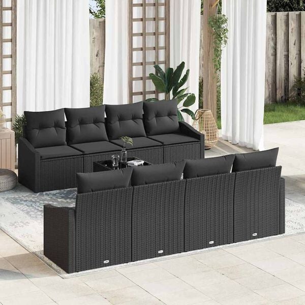 vidaXL Set di divani con cuscino 7 pcs Nero polyrattan