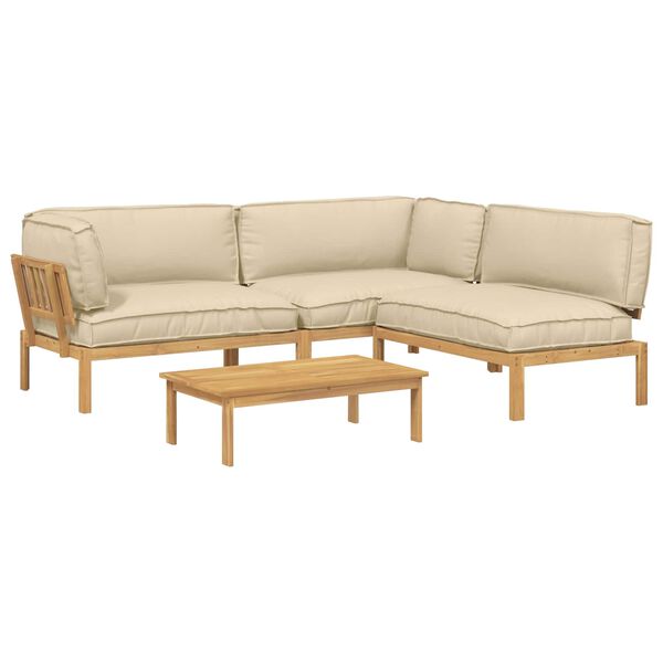 vidaXL Set di divani con cuscino 4 pcs Beige Legno di Acacia Massello