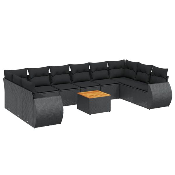 vidaXL Set Divani da Giardino 11 pz con Cuscini in Polyrattan Nero