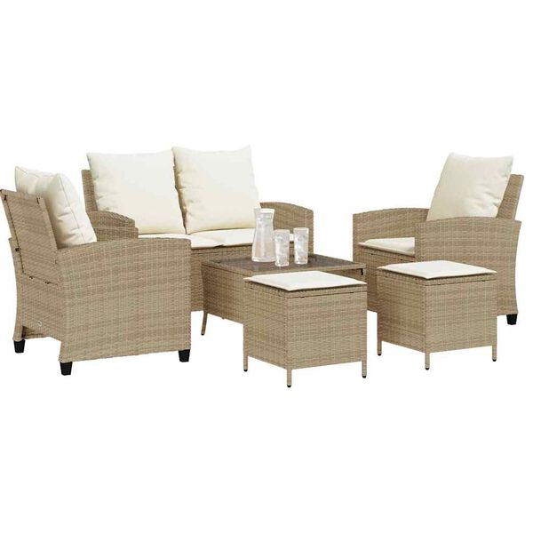 vidaXL Set Divano da Giardino 6 pz con Cuscini Beige in Polyrattan