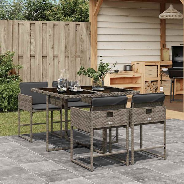 vidaXL Set da Pranzo da Giardino 5 pz con Cuscini in Polyrattan Grigio