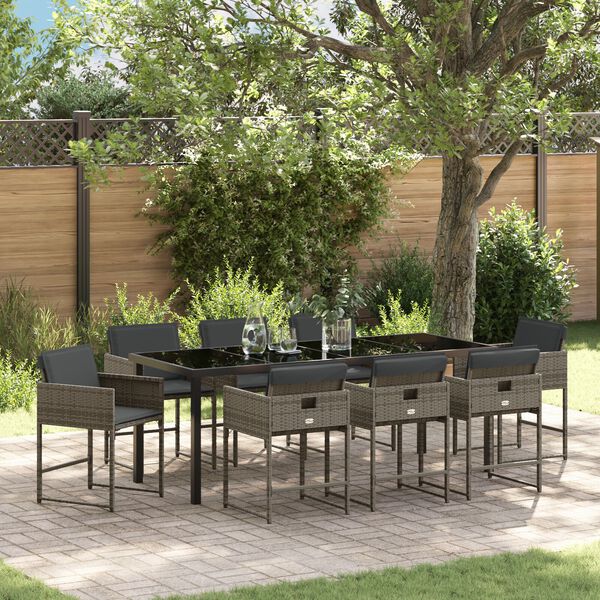 vidaXL Set da Pranzo per Giardino con cuscino 9 pcs Grigio polyrattan