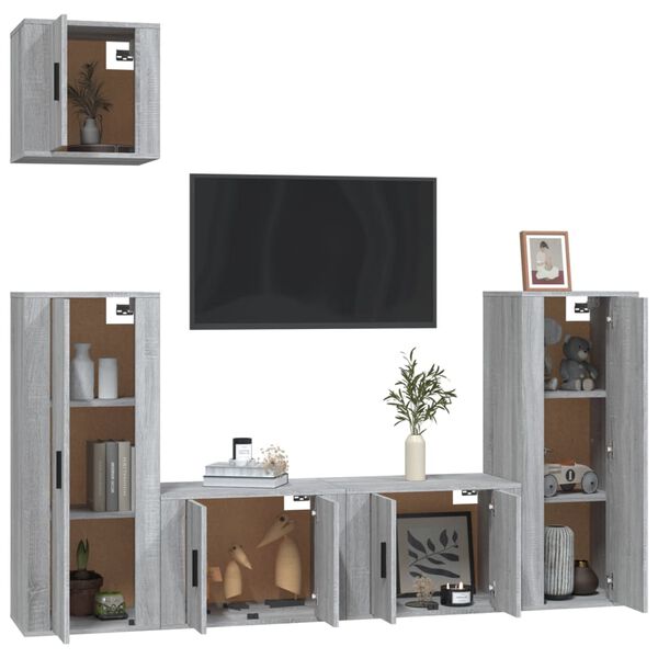 vidaXL Set di Mobili Porta TV 5 pz Grigio Sonoma in Legno Multistrato