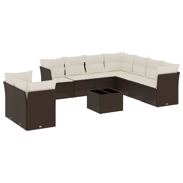 vidaXL Set Divani da Giardino 10pz con Cuscini in Polyrattan Marrone