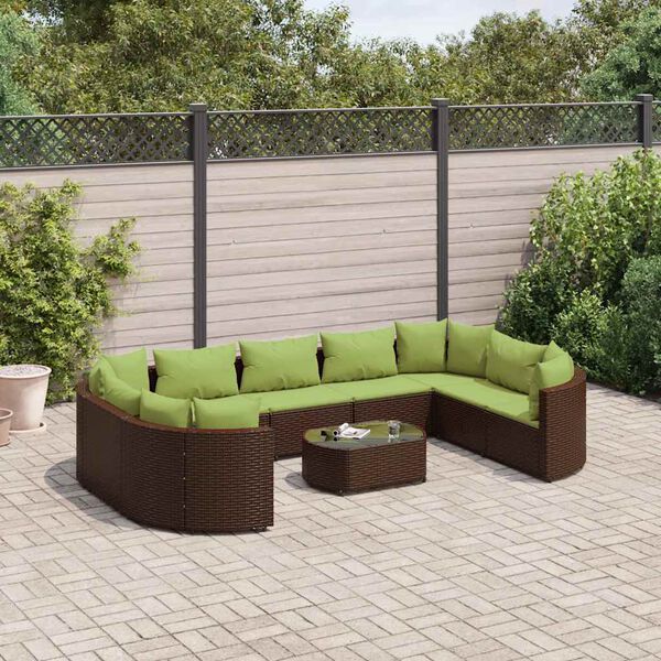 vidaXL Set Divani da Giardino 10pz con Cuscini in Polyrattan Marrone