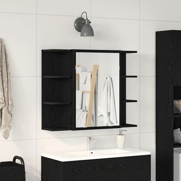 vidaXL Mobiletto per specchio Rovere Nero 80 x 20,5 x 64 cm