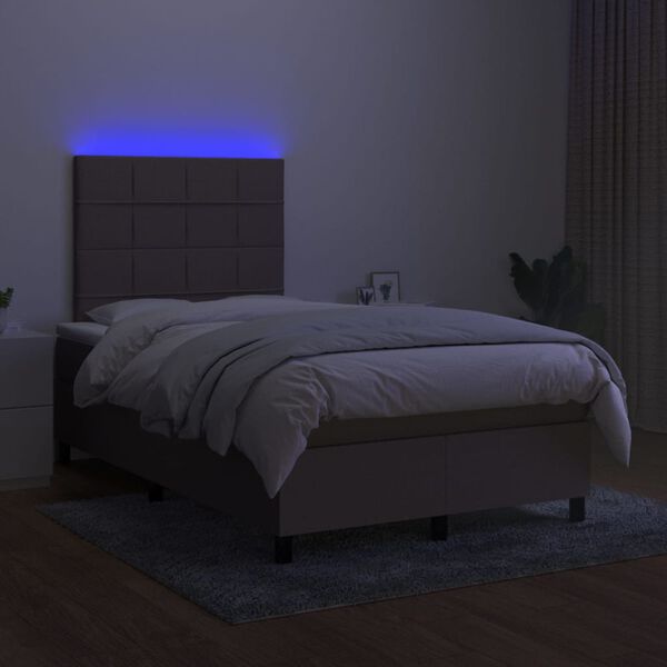 vidaXL Letto a Molle con Materasso e LED Tortora 120x200cm in Tessuto
