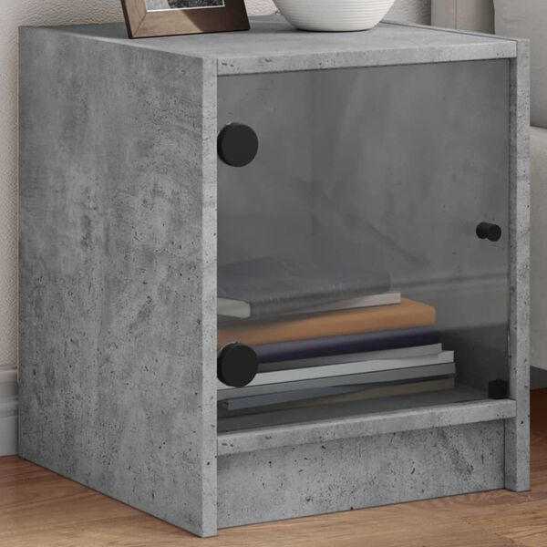 vidaXL Comodino con Anta in Vetro Grigio Cemento 35x37x42 cm