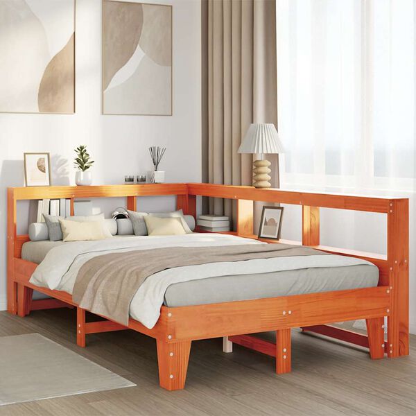 vidaXL Letto Libreria senza Materasso Marrone Cera 135x190 cm in Pino