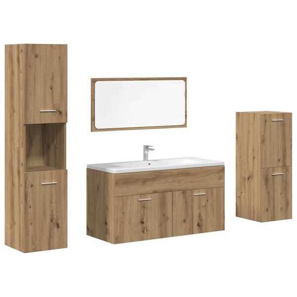 vidaXL Set Mobili da Bagno 4 pz Rovere Artigianale Legno Multistrato
