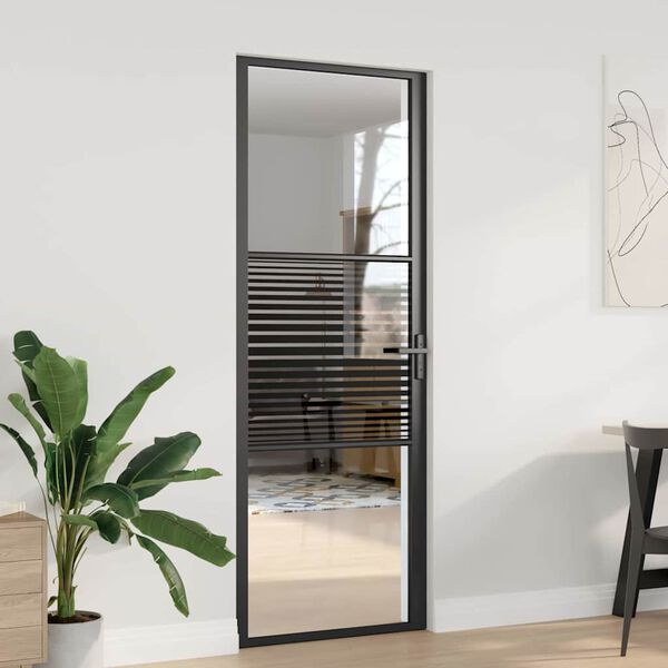 vidaXL Porta Interna Nero 76 x 201.5 cm Vetro temperato e alluminio