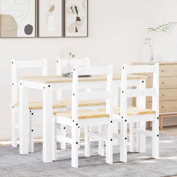 vidaXL Set da Pranzo 5 pz Panama Bianco in Legno Massello di Pino