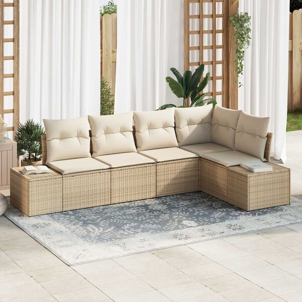 vidaXL Set Divano da Giardino 5 pcs Beige polyrattan