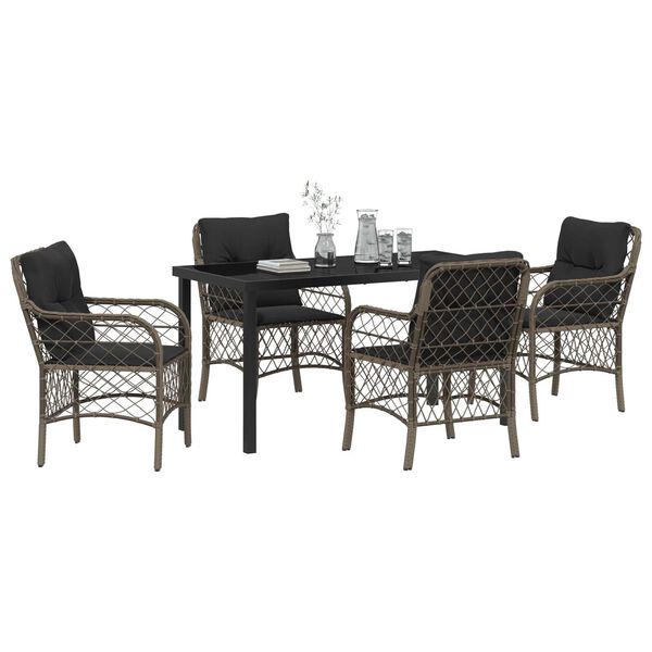 vidaXL Set da Pranzo per Giardino con cuscino 5 pcs Grigio polyrattan