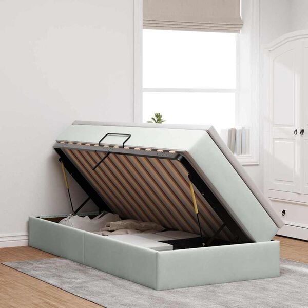 vidaXL Letto con contenitore e materasso Grigio chiaro 100 x 200 cm