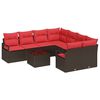 vidaXL Set di divani con cuscino 9 pcs Marrone e Rosso polyrattan